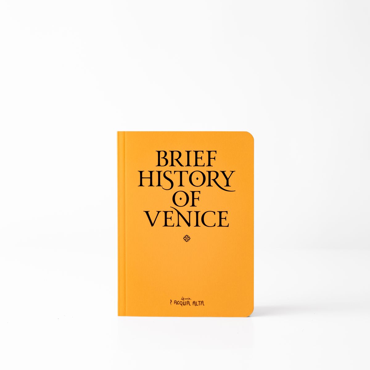 Brief History of Venice - Copertina frontale Copertina frontale gialla di Brief History of Venice con logo Libreria Acqua Alta